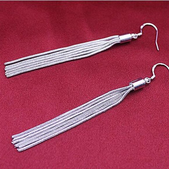 NEW 925 Sterling Silver Tassel Chain Drop Earrings - Picture 10 of 11